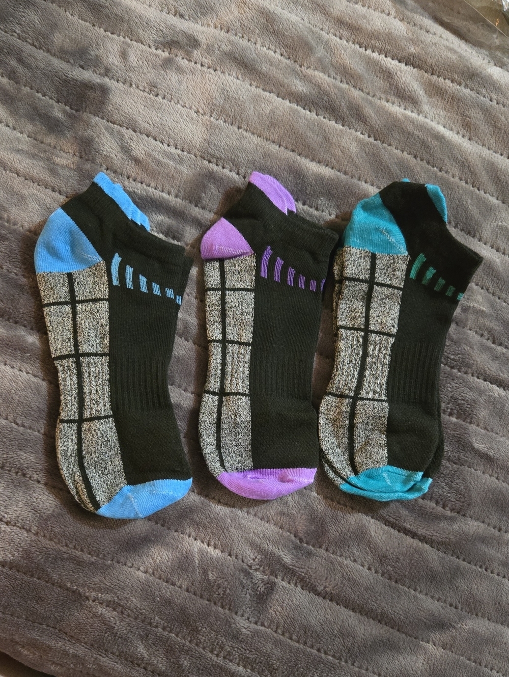 Women's Slouchie Socks - Black with Blue, Purple, and Teal Accents